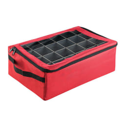 Ornament Storage Box-Red Holiday Organizer-48 Compartments 2 Trays & Dividers-For Christma