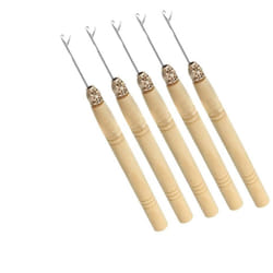 5 Wooden Hair Extensions Loop Needle Threader Wire Pulling Hook Tool for silicone microlink beads and feathers  Set of 5 for hair or feather extension