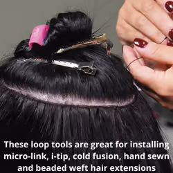 5 Wooden Hair Extensions Loop Needle Threader Wire Pulling Hook Tool for silicone microlink beads and feathers  Set of 5 for hair or feather extension