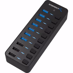 Sabrent HB-B7C3, USB 3.2 Gen 1 (3.1 Gen 1) Type-B, USB 2.0, USB 3.2 Gen 1 (3.1 Gen 1) Type-A, 5000 Mbit/s, Black, 60 W, 188 m ...