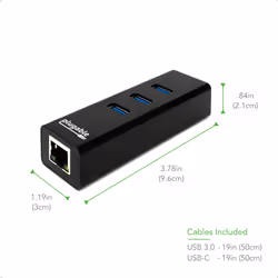 Plugable Technologies USB Hub with Ethernet, 3 port USB 3.0 Bus Powered Hub with Gigabit Ethernet Compatible with Windows, MacBook, Linux, Chrome OS, Includes USB C and USB 3.0 Cables - Additional view 4