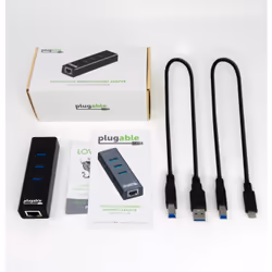 Plugable Technologies USB Hub with Ethernet, 3 port USB 3.0 Bus Powered Hub with Gigabit Ethernet Compatible with Windows, MacBook, Linux, Chrome OS, Includes USB C and USB 3.0 Cables - Additional view 7