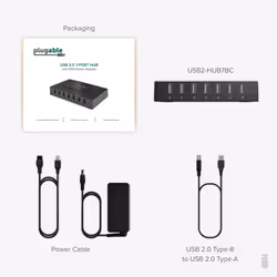 Plugable Technologies 7 Port USB Hub - USB Hub for Multiple Devices and USB 2.0 Data Transfer with a 60W Power Adapter - Additional view 6