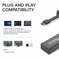 Plugable Technologies USB C to VGA Adapter, Thunderbolt 3 to VGA Adapter Compatible with Macbook Pro, Windows, Chromebooks, 2018 iPad Pro, Dell XPS, and more (Driverless, supports up to 1920x1200 @ 60Hz) - Additional view 5