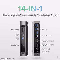 Plugable Technologies USB-C Dock 14-in-1 with Thunderbolt 3 Certification, Up To 96W Charging, Dual Monitor - Compatible with Mac and Windows, 2X DisplayPort and HDMI 2.0, 7X USB, Ethernet, Audio, Micro SD/SD