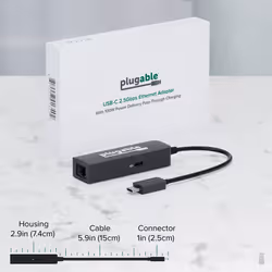 Plugable Technologies USB C to Ethernet Adapter 2.5Gb with 100W USB-C PD Charging, 2.5 Gigabit Type C USB Ethernet Adapter for Windows, MacBook, Chrome, iPad, Surface, XPS, Thunderbolt 4, USB4 (USBC-E2500PD) - Additional view 7