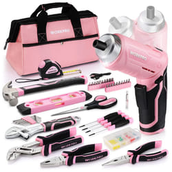 74-Piece Tool Set with Cordless 3.7V Screwdriver, Pink Tool Kit with Carrying Bag, Tool Kit for Home, Durable, Long Lasting Tool Kit, Perfect for DIY,