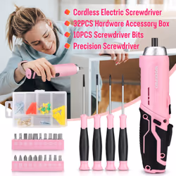 74-Piece Tool Set with Cordless 3.7V Screwdriver, Pink Tool Kit with Carrying Bag, Tool Kit for Home, Durable, Long Lasting Tool Kit, Perfect for DIY,