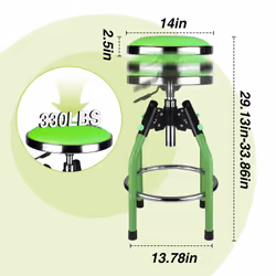 WORKPRO Garage Bar Stool  Heavy Duty Adjustable Hydraulic Shop Stool  29in to 33. 86in  330-Pound Capacity  Green