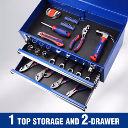 WORKPRO Tool Box with Drawers  18 Inch Metal Tool Box with 2 Drawers and 1 Top Storage  Portable Tool Box Metal Latch and Liner for Garage  Office and
