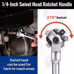 Swivel Head Ratchet 72-Tooth, 1/4" Socket Wrench Handle with Flexible Head, 270Swivel Reversible Ratchet with 72-Teeth, Quick Release Socket Wrench