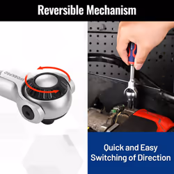 Swivel Head Ratchet 72-Tooth, 1/4" Socket Wrench Handle with Flexible Head, 270Swivel Reversible Ratchet with 72-Teeth, Quick Release Socket Wrench