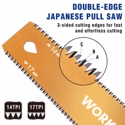 150mm Japanese Pull Saw, Compact Double-Edged Flush Cut Saw with 14&17 TPI, SK5 Flexible Blade Hand Saw for Craft, Hobby, DIY, Trim Pull Saw for