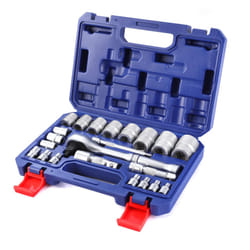 22-Piece Socket Set with Ratchet Handle, 1/4, 3/8, 1/2 Inch Drive Ratchet Wrench, Cr-V Metric Socket Set with Extension Bars, Mechanics Tool Sets for