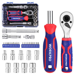 34 Pieces 1/4" Socket Set, Ratchet Set with Bit Socket Set, Wrench Set and Extension Bar for DIY, Car Repair and Daily Maintine with Tool Box