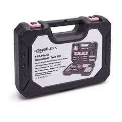 Amazon Basics DIY Household Tool Set With Storage Case  142 Piece  Pink  13.39 x 9.25 x 2.95 inch