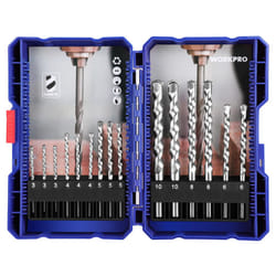 WORKPRO 15 Pieces Masonry Drill Bit Set with Case, Hammer Drill Bit Set, Carbide Tip Drill Bits for Concrete/Glass/Brick/Plastic/Cement/Tile