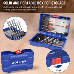 WORKPRO 15 Pieces Masonry Drill Bit Set with Case, Hammer Drill Bit Set, Carbide Tip Drill Bits for Concrete/Glass/Brick/Plastic/Cement/Tile