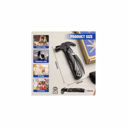12 in 1 Multi-Tool Hammer with Carry Bag-Pure Black, Multi Tool with Pliers, Nail Remover,Saw, Bottle Opener, Screwdriver, Multi Tool for Hiking,