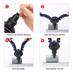 Rivet Gun Set 5-in-1, 10-Inch Pop Riveter with 5 Sizes Interchangeable Nozzle 2.4mm 3.2mm 4mm 4.8mm 6.4mm, Heavy Duty