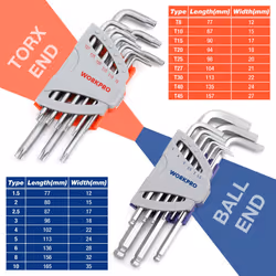18-Piece Hex Key Set, Torx and Ball End, Cr-V Long Arm Hexagon Key, 1.5-10 mm Metric Hex Keys, Small and Compact for Bicycle Home Repair