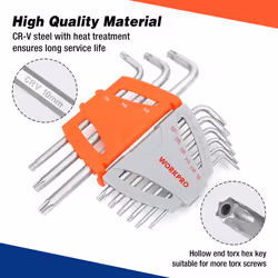 18-Piece Hex Key Set, Torx and Ball End, Cr-V Long Arm Hexagon Key, 1.5-10 mm Metric Hex Keys, Small and Compact for Bicycle Home Repair