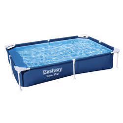 Bestway Steel Pro 87 Inch x 59 Inch x 17 Inch Rectangular Metal Frame Above Ground Outdoor Backyard Swimming Pool Blue (Pool ...