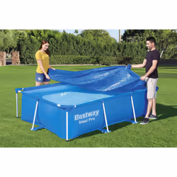 Bestway 58105 Flowclear Pro 102 x 67 Inch Rectangular UV Resistant Polyethylene Above Ground Swimming Pool Cover with Ropes  Blue