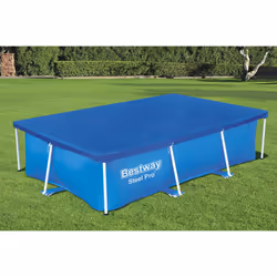 Bestway 58105 Flowclear Pro 102 x 67 Inch Rectangular UV Resistant Polyethylene Above Ground Swimming Pool Cover with Ropes  Blue