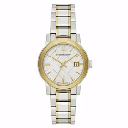 Burberry The City Engraved Check Ladies Watch BU9115|Silver Dial|Dual Tone Strap