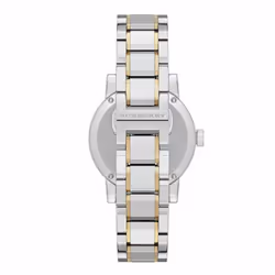 Burberry The City Engraved Check Ladies Watch BU9115|Silver Dial|Dual Tone Strap