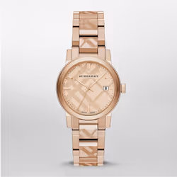 NEW BURBERRY BU9146 LADIES THE CITY ROSE GOLD CHECK DIAL WATCH -1 YEAR WARRANTY