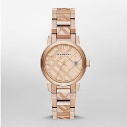 NEW BURBERRY BU9146 LADIES THE CITY ROSE GOLD CHECK DIAL WATCH -1 YEAR WARRANTY