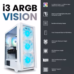 Zalman i3 ARGB Vision  ATX Mid Tower RGB Gaming PC Case  3 x 140mm & 1 x 120mm ARGB Fans Pre-Installed - Tempered Glass Front & Side Panel
