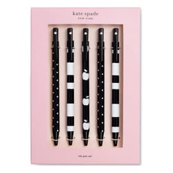 Kate Spade New York Black Ink Pen Set of 5  Cute Plastic Click Pens  Dots and Stripes