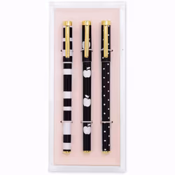 Kate Spade New York Fine Tip Pen Set of 3 Black Ink Pens with Acrylic Desk Organizer Tray Dots and Stripes