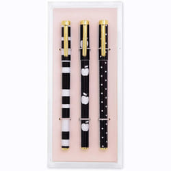 Kate Spade New York Fine Tip Pen Set of 3  Black Ink Pens with Acrylic Desk Organizer Tray  Dots and Stripes
