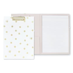 Kate Spade New York A4 Clipboard Folio with Low Profile Clip  Professional Padfolio Includes Lined Notepad  Pen Loop  and Pocket  Gold Dot with Script