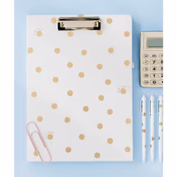 Kate Spade New York A4 Clipboard Folio with Low Profile Clip  Professional Padfolio Includes Lined Notepad  Pen Loop  and Pocket  Gold Dot with Script