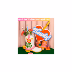 Small Cowboy Boot Vase, Colorful Ceramic Shelf Decor for Home or Office, Unique Flower Vase Doubles as Pencil Cup, Giddy Up
