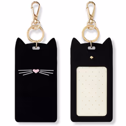 Kate Spade New York ID Badge Clip Key Chain  Silicone Keychain Accessory  Black Cat