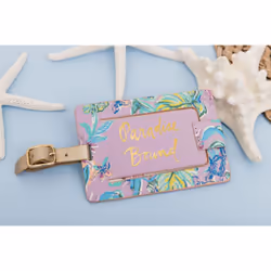 Lilly Pulitzer Purple/Green Women's Leatherette Luggage Tag with Secur