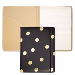 Kate Spade New York Black/Gold Leatherette Notepad Folio  Professional Padfolio with Lined Writing Pad  Interior Pocket  and  ...