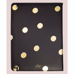 Kate Spade New York Black/Gold Leatherette Notepad Folio  Professional Padfolio with Lined Writing Pad  Interior Pocket  and Pen Loop  Scatter Dot