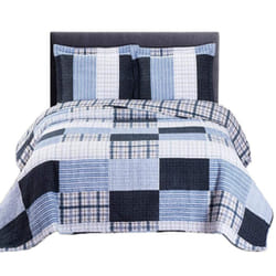 Royal Tradition Printed Patchwork Zoe  Microfiber  Oversized King-California King 3PC Quilt Set  Blue