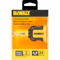 Dewalt 2-Port 4.8 Amp Car Van Charger Intelligent Fast Charging X2 USB Charger