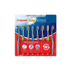 Colgate Total Whole Mouth Health Advanced Whitening  Medium Floss Tip Bristles Wraparound Cheek and Tongue Cleaner Spiral Bristles - 8 Toothbrushes
