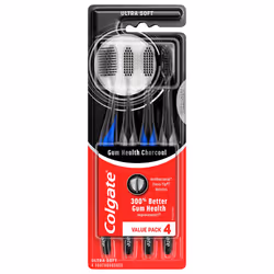 Colgate Gum Health Charcoal Adult Manual Toothbrush Ultra Soft 4 Count (Pack of 1)