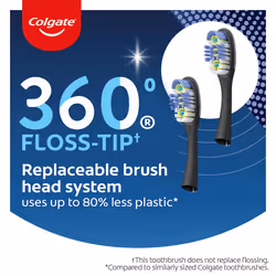 Colgate 360 Floss Tip Replaceable Head Toothbrush Starter Kit  2 Brush Heads and Metal Handle
