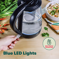 1.7 Liter Glass Electric Kettle, Quickly Boil 7 Cups of Water in 6-7 Minutes, Soft Blue LED Lights Illuminate While